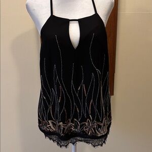 NWT Miss Me Black Top with Multicolor Sequins - Size Small